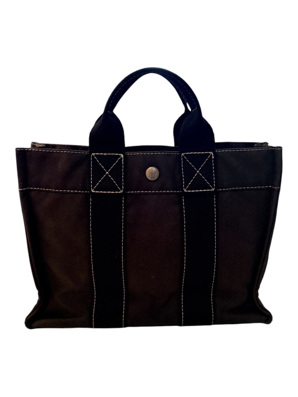 Authentic Hermes Fourre Tout PM Canvas Tote Handbag Black Small Travel Purse
